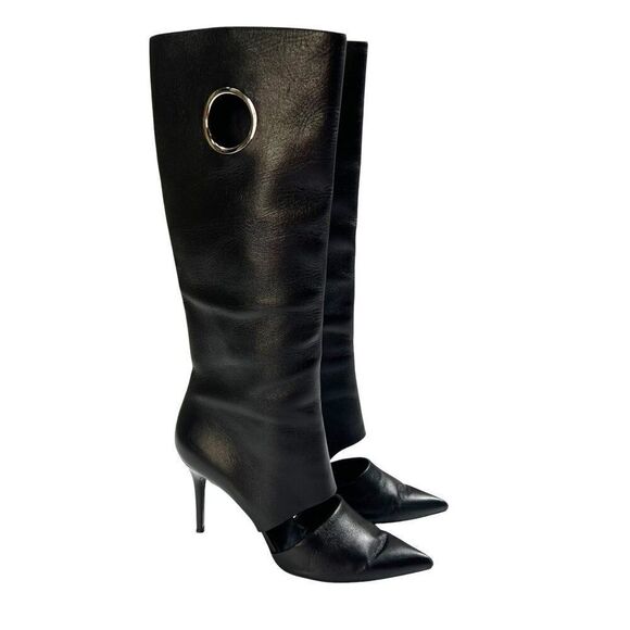 Salvatore Ferragamo Tall Nero Cut Out Knee High Boots Pointed Toe Black Size 10 - Picture 1 of 14